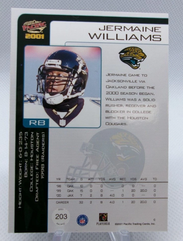 2001 Pacific Hobby LTD #203 Jermaine Williams /99 - Image 2 of 3