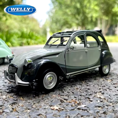 MODELLINO AUTO STATICO CITROEN 2CV CHARLESTON 1982 ROSSO NERO SCALA 1/24
