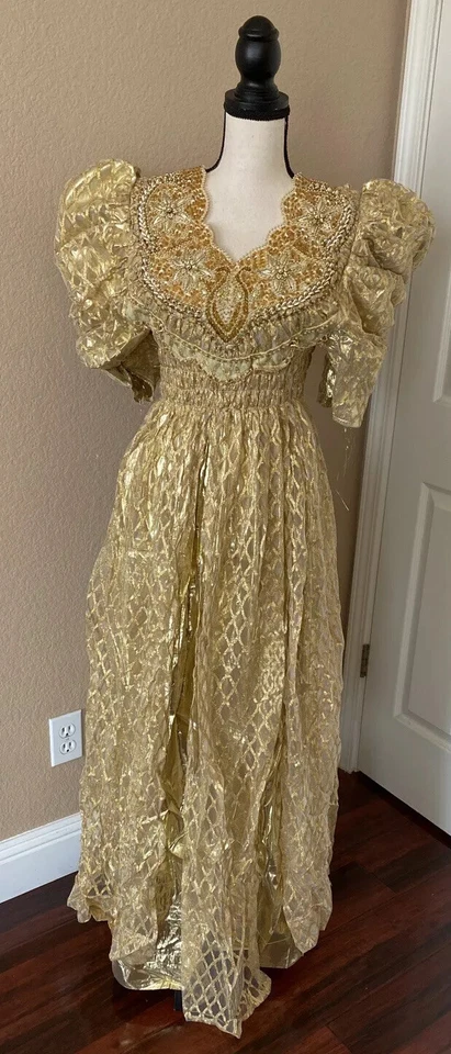 Vestido africano de boda argelino Blouza dorado con cuentas talla S-M Foto 2 de 4