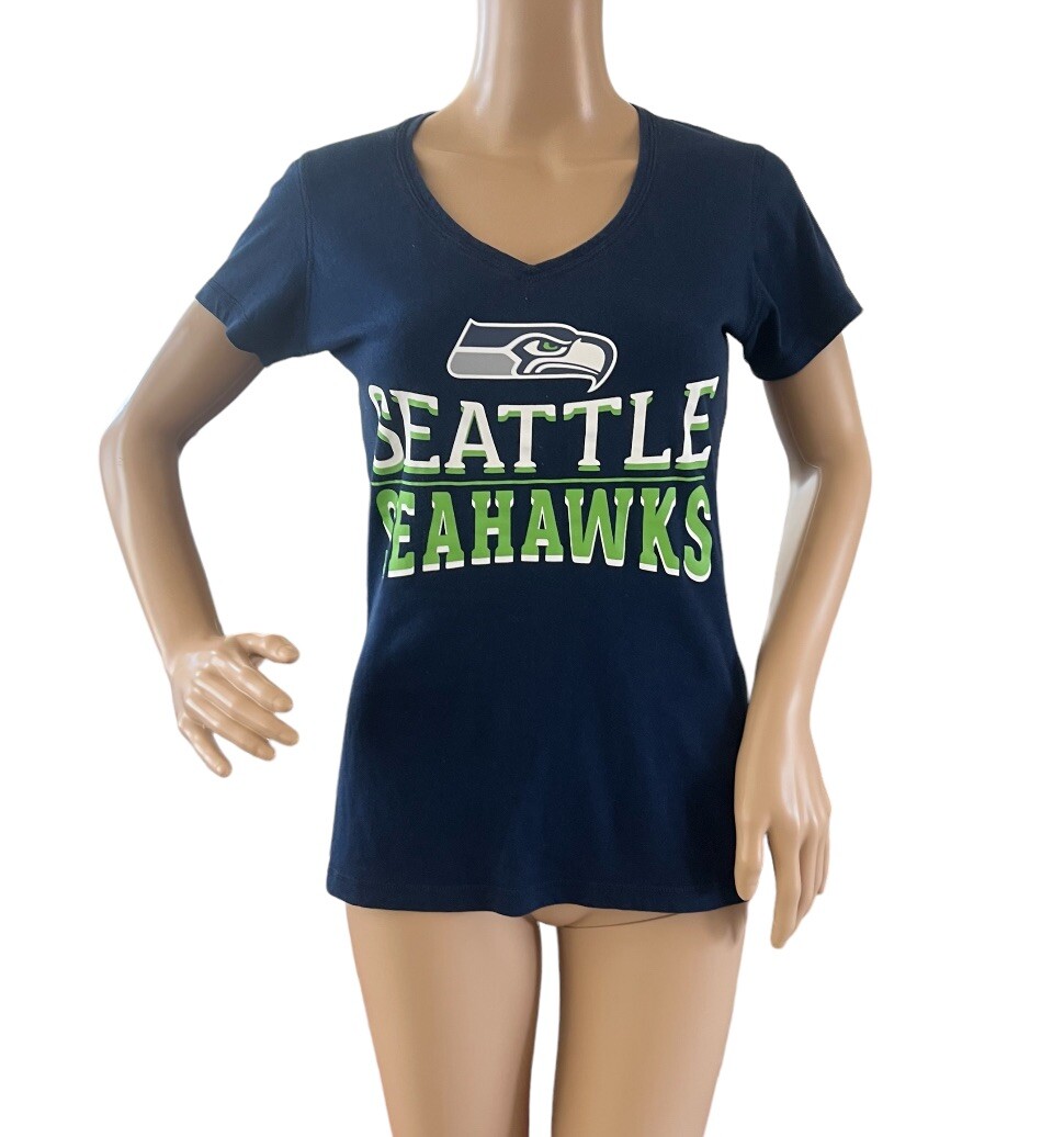 Seattle Seahawks NFL Womens Blue V-Neck Tee Shirt Size Small