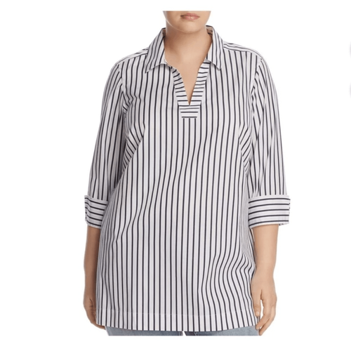 Foxcroft Top Womens Sz 14 striped non iron Heritage Popover cotton