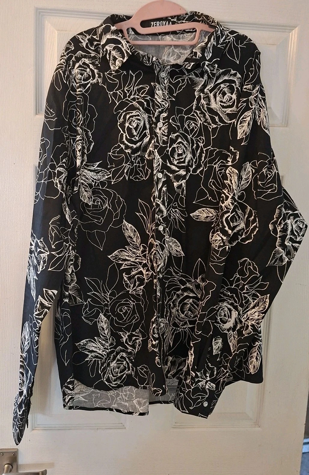 Zeroyaa Mens Long Sleeve Black White Floral Shirt XXL 2XL EUC
Opens in a new window or tab