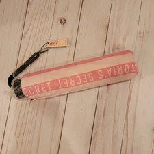 Victoria's Secret Umbrella VS Pink White Stripe Iconic Compact Signature NWT