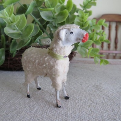 Vintage Antique Wooly Putz Sheep Germany Stick Legs CHRISTMAS EASTER 2.5'' #2