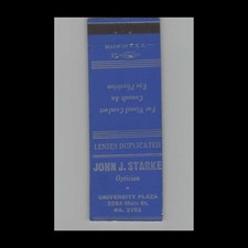 Matchbook Cover John J. Starke Optician University Plaza Buffalo NY