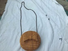 Serpui Borsa Donna Tonda in Paglia Tracolla Catena con Fiocco, Tonda 7”.