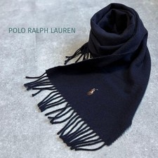 POLO RALPH LAUREN Wool Scarf Navy Italy Made Premium 176cm x 30cm Edition