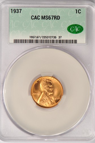Centavo de trigo Lincoln 1937 CAC MS67RD MS 67 ROJO CACG moneda 1C - Imagen 2 de 3
