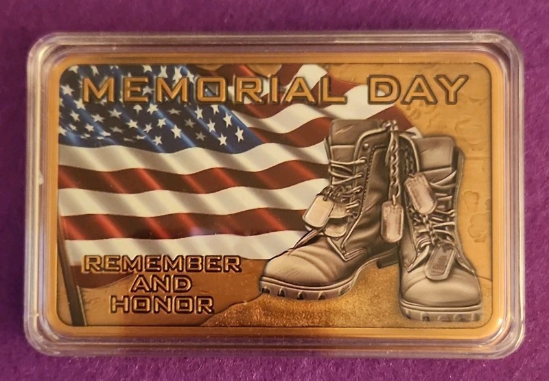 5 oz Copper Bullion Bar 0.999 Fine Uncertified Memorial Day Remember & Honor