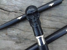 Antique Designer Black Skull Head Handle Vintage Wooden Walking Stick Cane