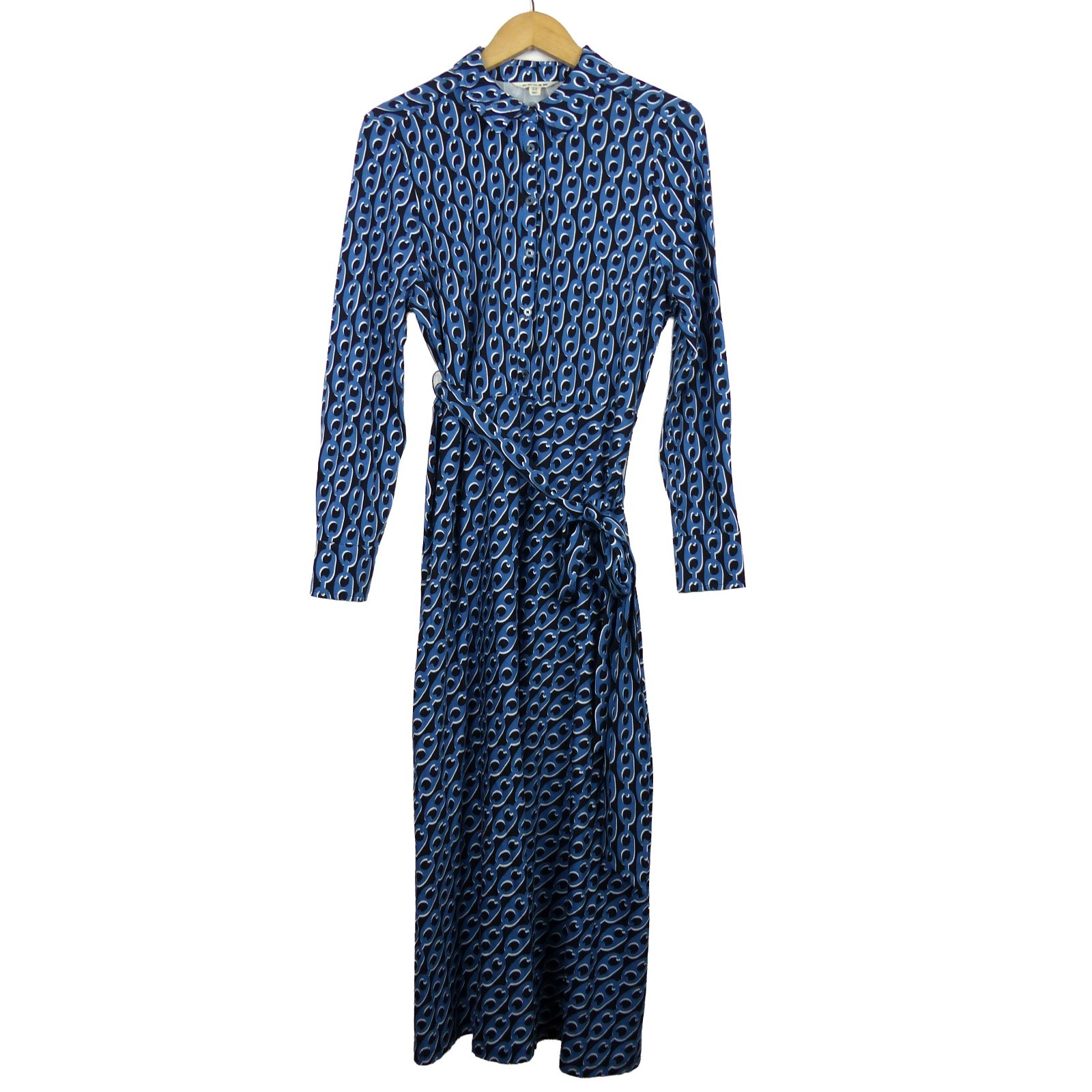 Boden Laura Midi Shirt Dress Womens 14 L Tall Blue Jersey Chain Link ...