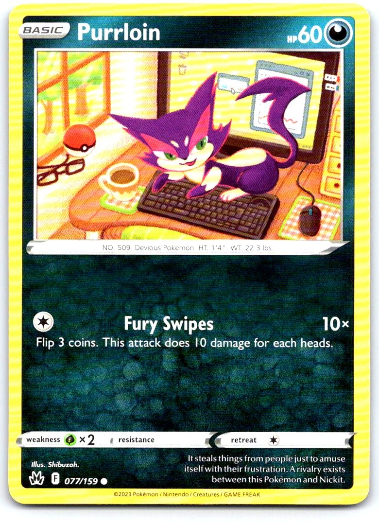 Purrloin 077/159 Common Crown Zenith Pokemon Near Mint