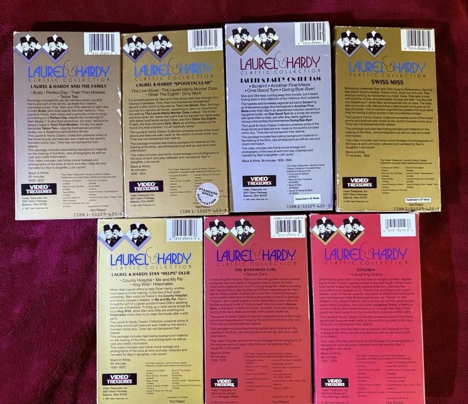 Laurel & Hardy Lot Of 7 VHS Video Treasures Movies & Shorts w/Rare Home Movies - Image 2 of 4