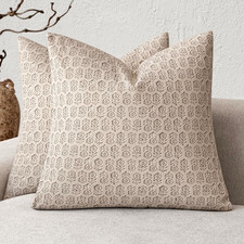 Set of 2 Decorative Neutral Floral Print Throw Pillow Covers Vintage Accent Farm