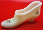 Vintage Fenton Satin Custard Uranium Glass Slipper Shoe With Floral Art; Signed
