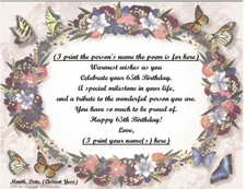(See all 37 styles) Personalized Poem Gift 4 that Special Person's 65th Birthday