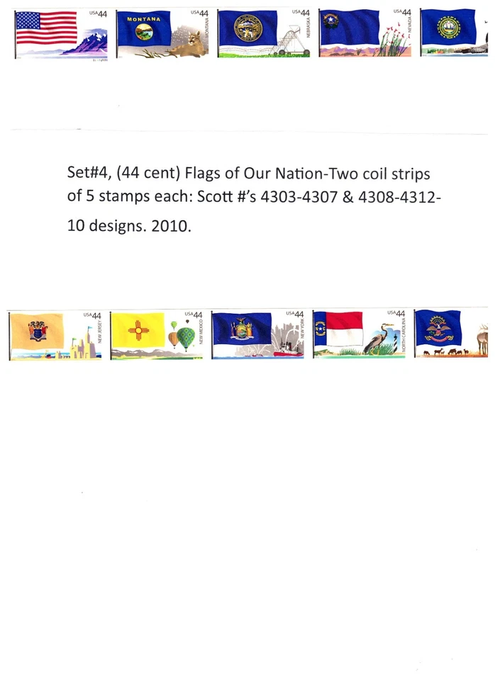 S#4273-4332,Flags of our Nation-60coil stamps-Six Sets-12strips of 5-2008-12-MNH - Image 4 of 4