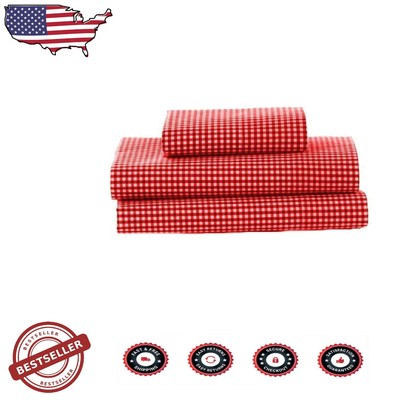 Charming Red Gingham Toddler Bedding Set - Fitted Sheet, Flat Sheet & Pillowcase