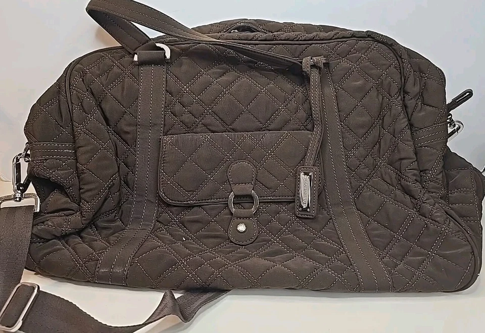 Vera Bradley Overnight Brown Quilted Travel Duffel Tote Bag XL Zebra Lined