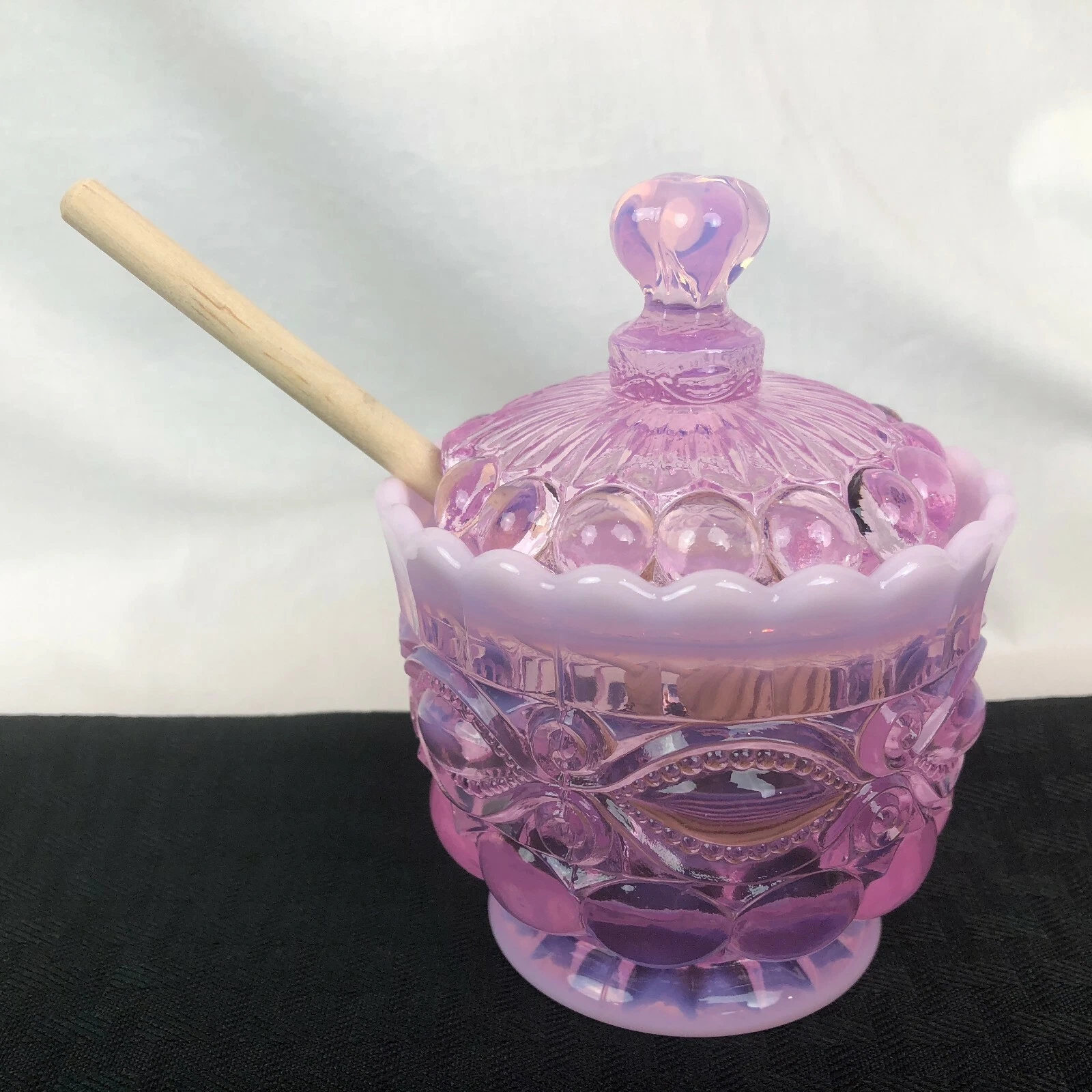 Mosser Glass Honey Jar Eye Winker Pink Plum Green Red