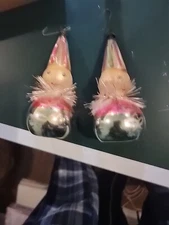 2 Vintage Snowman Clowns Blown Glass Christmas Ornaments Poland