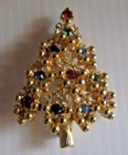 Vintage Eisenberg Christmas Tree Brooch Pin Gold Tone Rhinestone