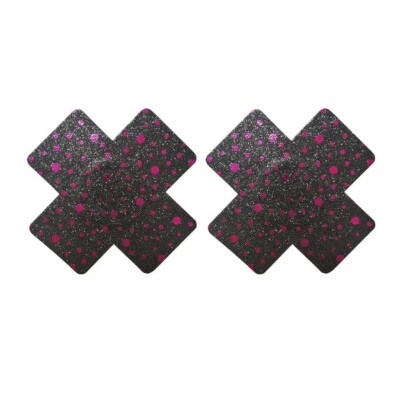 Pair Of Black and Pink Nipple Pasties Raunchy Sexy Cover Breast Sparkle 2 Count