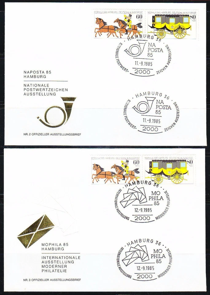 Germany 1985 set of 6 FDC covers Mi 1255-1256 Sc B635-B636 pair MOPHILA Gold set - Image 4 of 4