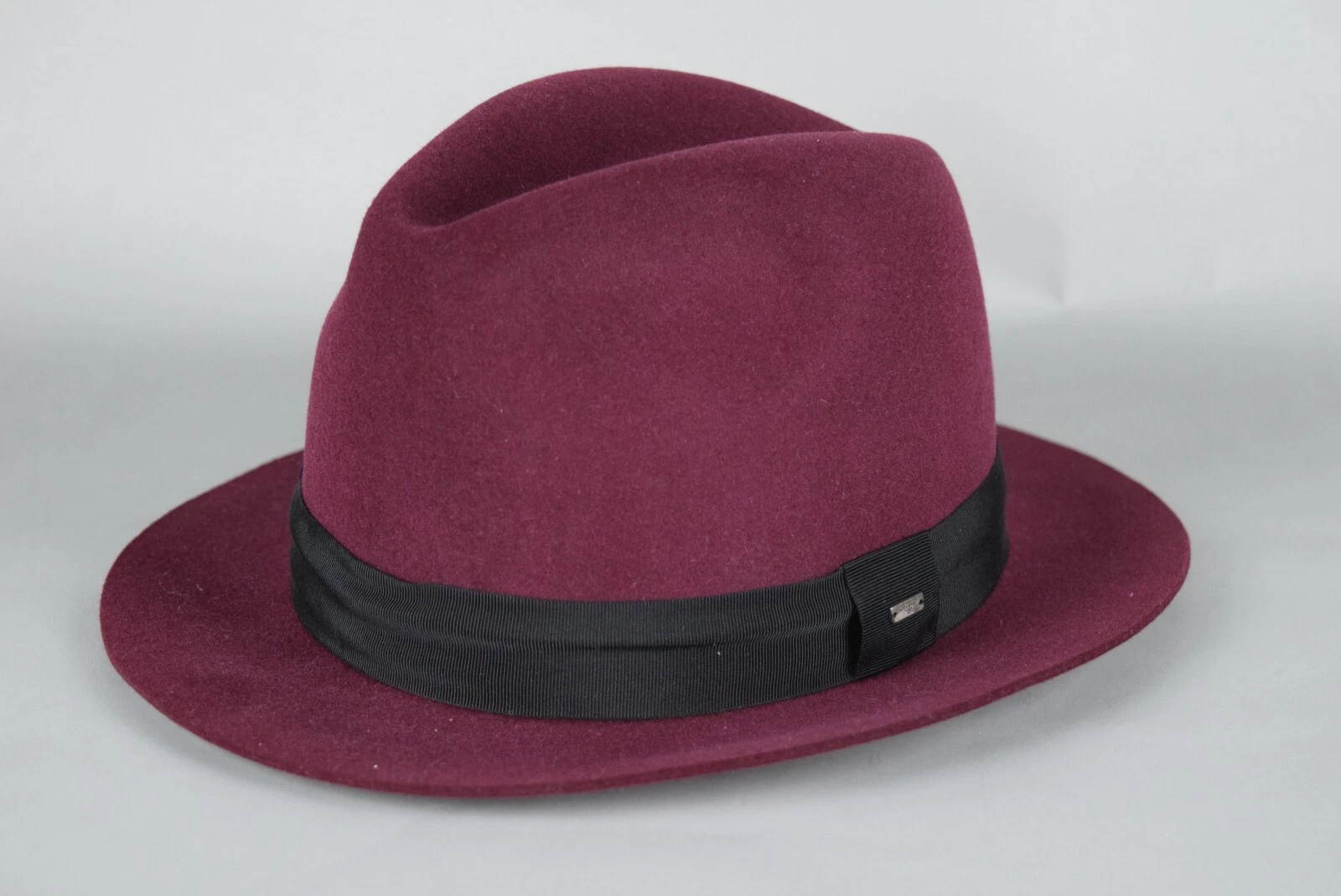 NWT! $695 Authentic YSL Saint Laurent Fedora Hat Rabbit Felt Bordeaux sz 57 LOGO