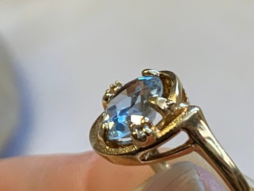 10K Yellow Gold Ring 3.26g Fine Jewelry Sz 6.25 Band Blue Oval Stone Prong - Picture 22 of 24