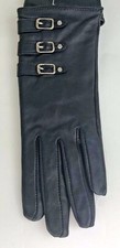 Black Leather Womens Gloves With Metal Buckles Size Small