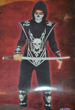 Boy's Fun World Skull Ninja Halloween Costume 6 PC Set Sizes M 8-10 , L 10-12