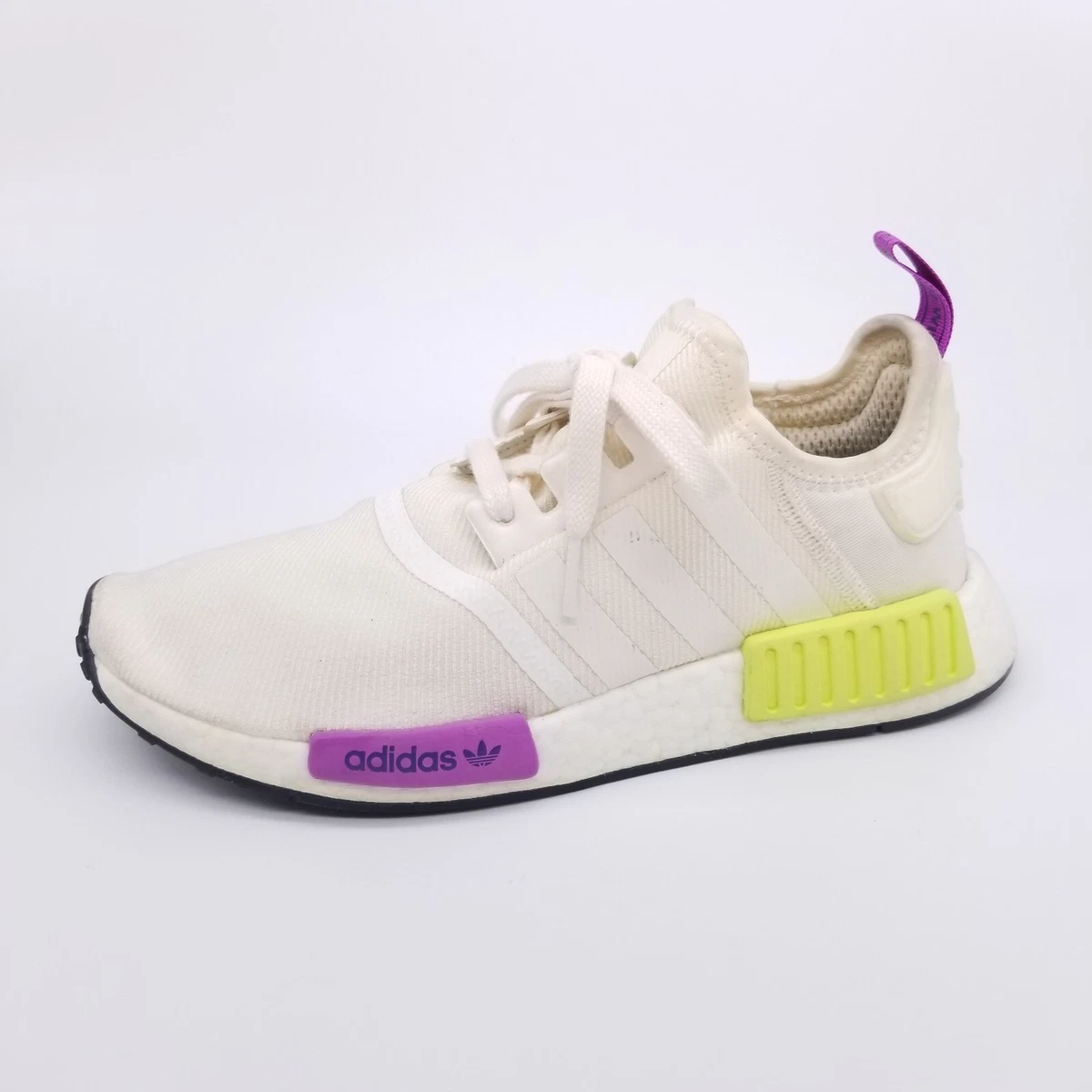 Adidas NMD R1 Men s 7 White Yellow Purple Shoes Sneakers D96626 eBay