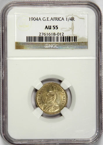 1904-A GERMAN EAST AFRICA 1/4 RUPEE ~ NGC AU55 ~ PRICED RIGHT!