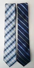 Lot of 2 Republic Navy Blue Sage White Diagonal Stripe Plaid Textured Ties M