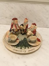 Vintage Resin Miniature Tea Set Santa on Farm Animals 10 pieces Christmas