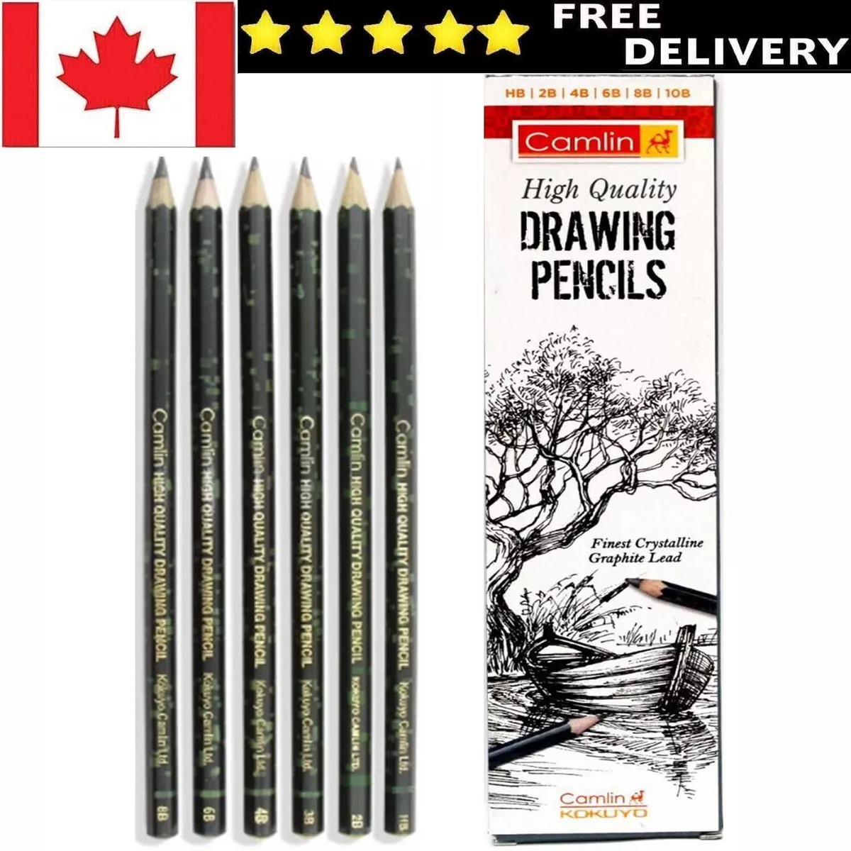 6PCS Sketch Drawing Pencils Non toxic Standard Carbon Black Art Pencil Set
