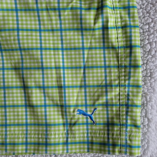 PUMA GOLF TECH men's 34. plaid 565519 shorts FLAT FRONT. GREEN BLUE WHITE. New - Picture 3 of 13