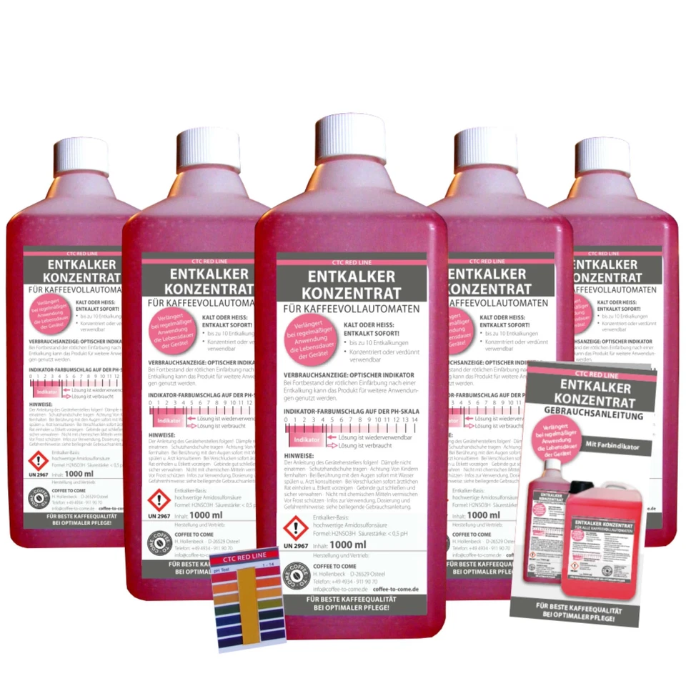 CTC RED-LINE 5 x 1000 ml Entkalker Konzentrat für Kaffeevollautomaten Espressomaschinen & Co