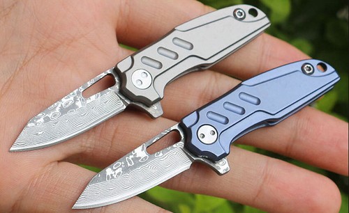 Taschenmesser Titan Klappmesser - Damastklinge für Outdoor Camping EDC - Bild 7 von 26