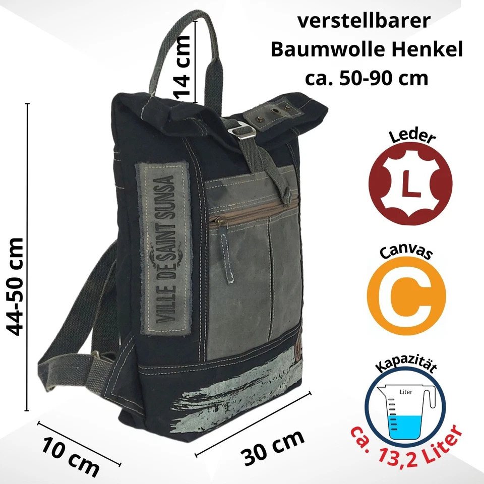 Rucksack. XL Leinwand/Canvas Backpack. Rolltop Cityrucksack. Vintage Daypack - Bild 3 von 4