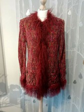 Emanuel Ungaro Burgundy Chenille Jacket/cardigan Sheep Trim - Uk Size 10, It42