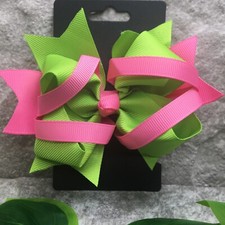 Handmade 4 Alligator Clip Layered Stacked Bow Grosgrain Ribbon Two Tone 322