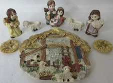 Vintage 1996 Miniature Tea Set Jesus Nativity Scene Hand Painted Children 10 Pcs
