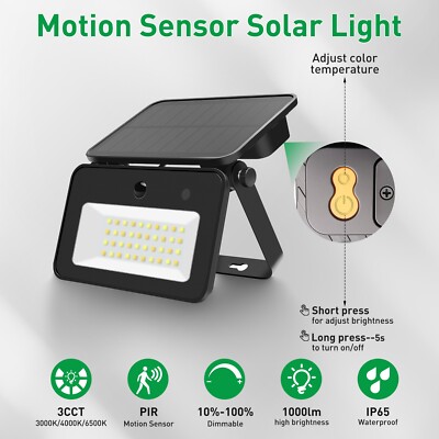 1000lm Solar Panel LED Motion Sensor Flood Light Outdoor Home Security Lamp IP65