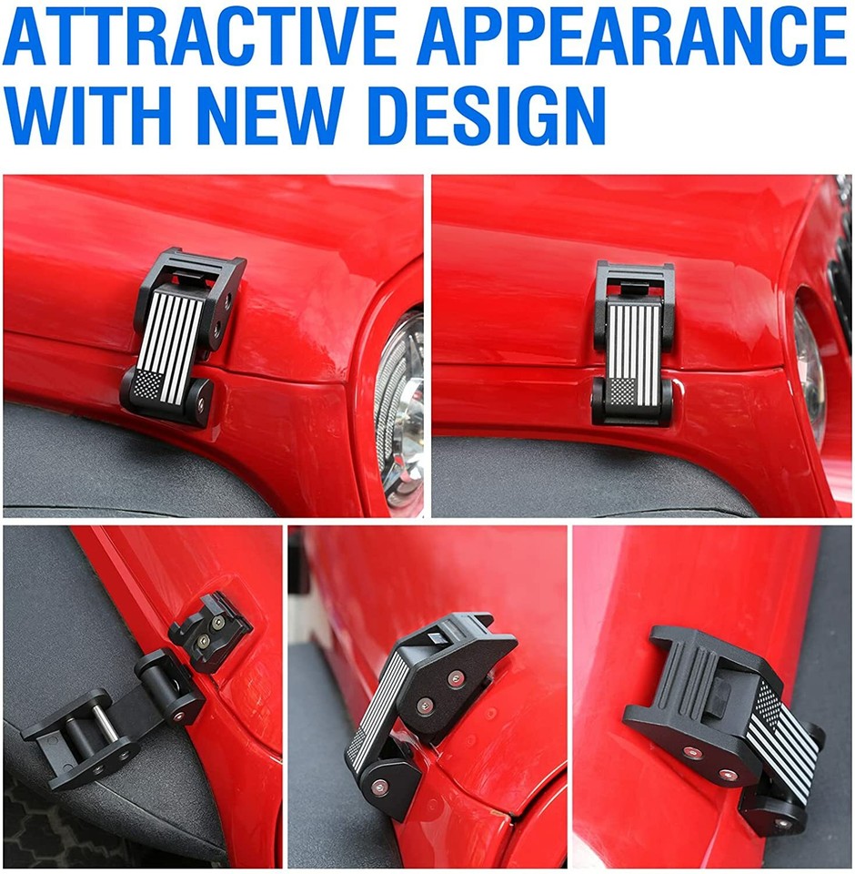 Black Aluminum Hood Locking Latch Catch Kit For Jeep Wrangler JK - Foto 4