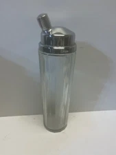 1930s Art Deco Medco Skyscraper Glass Cocktail Shaker Aluminum Cap Turns