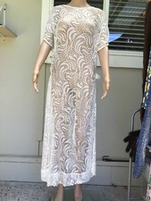 Vtg 40s Antique White Lace Straight Shift Sleeveless Over Dress 10