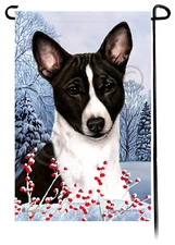 Basenji Winter Berries Garden Flag