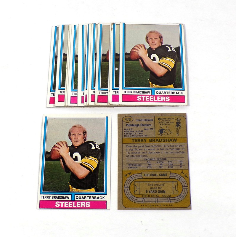 Lot of (13) 1974 Topps Terry Bradshaw #470 Steelers